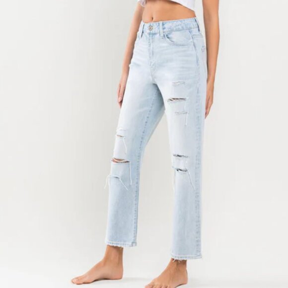 Vervet NWT High Rise Light Wash Distressed Straight Jeans, 100% Cotton - Picture 3 of 9